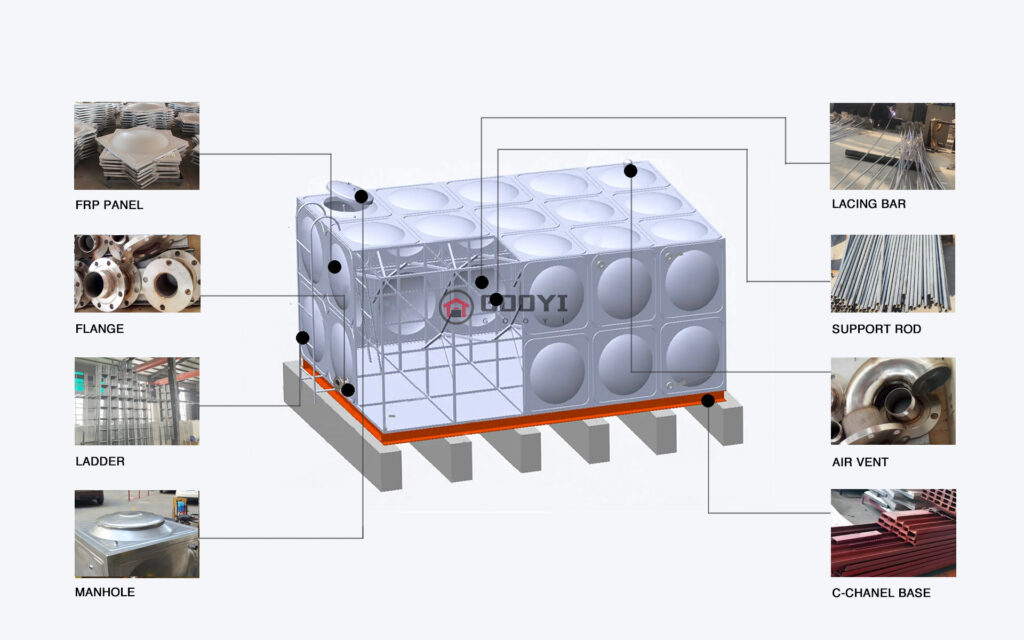 Rectangle Stainless Moudlar Pressed Steel Water Tank