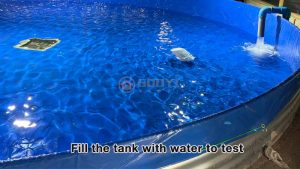 Fill the tank with water to test Corrugated Galvanized Steel Fish & Water Tank